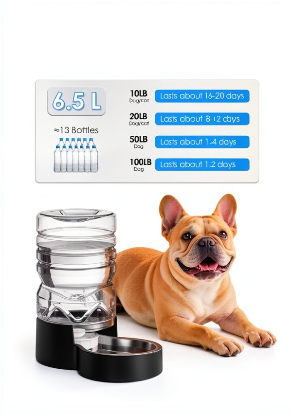 Pet Water Dispenser Heouvo Gravity Fountain 6.5L Stainless Steel Bowl-1